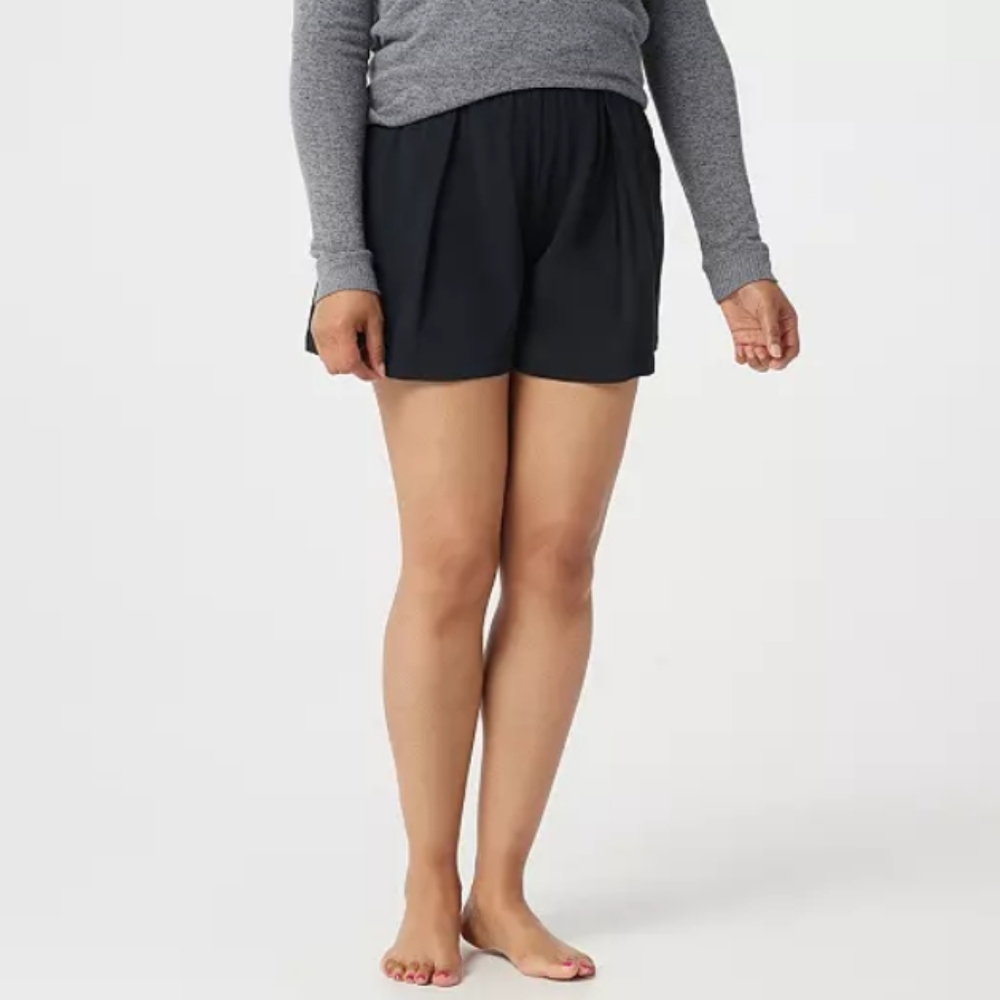 AnyBody Cozy Knit Pleated Navy Shorts